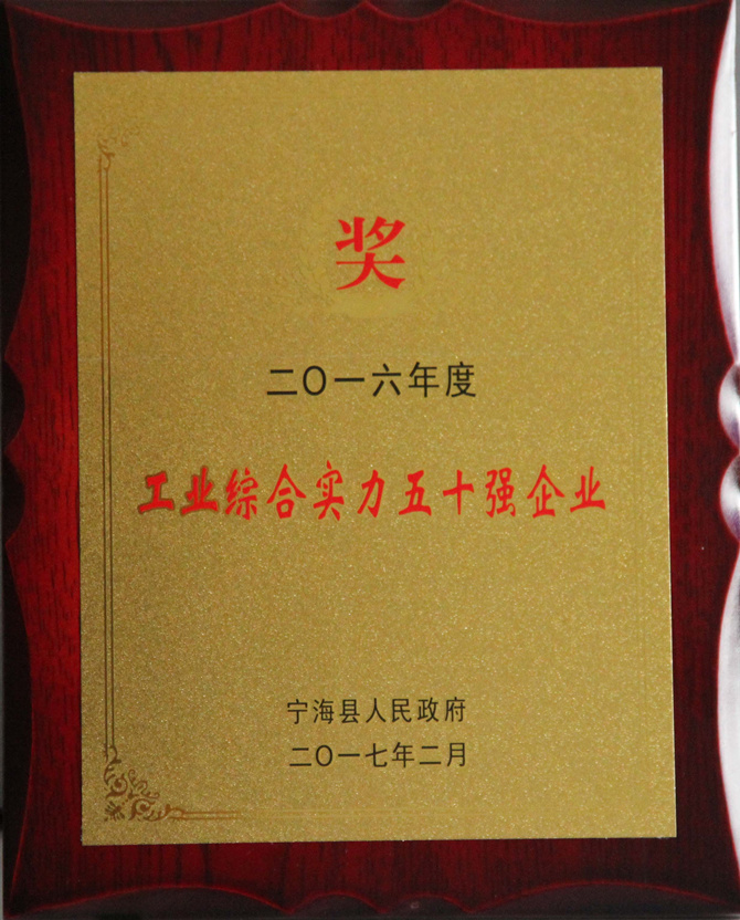 華寶公司榮獲“2016年度寧?？h工業(yè)綜合實力五十強”